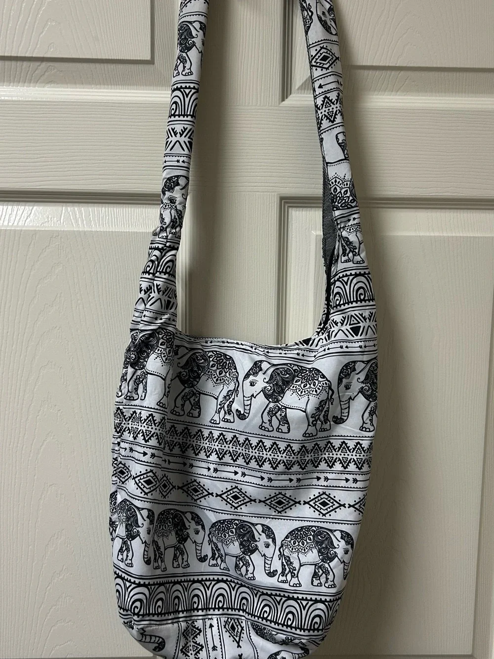 Thai Cotton Crossbody Sling Bag | Boho Hippie Hobo Purse with Geometric Elephant